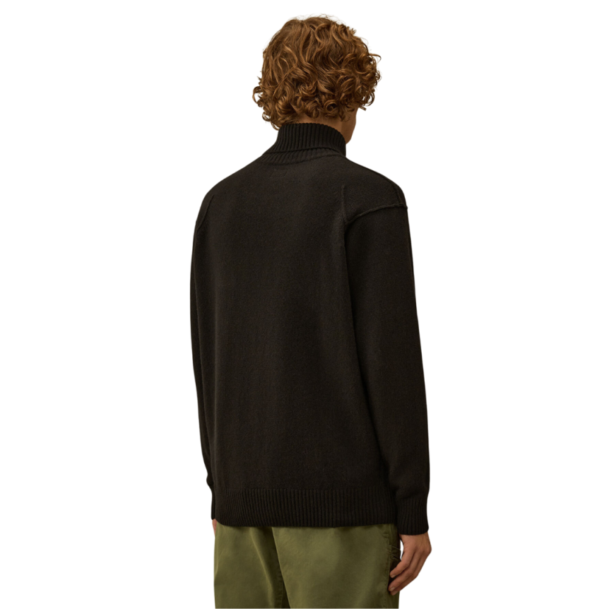 Pull col roulé CP COMPANY laine recyclé noir lentille manche