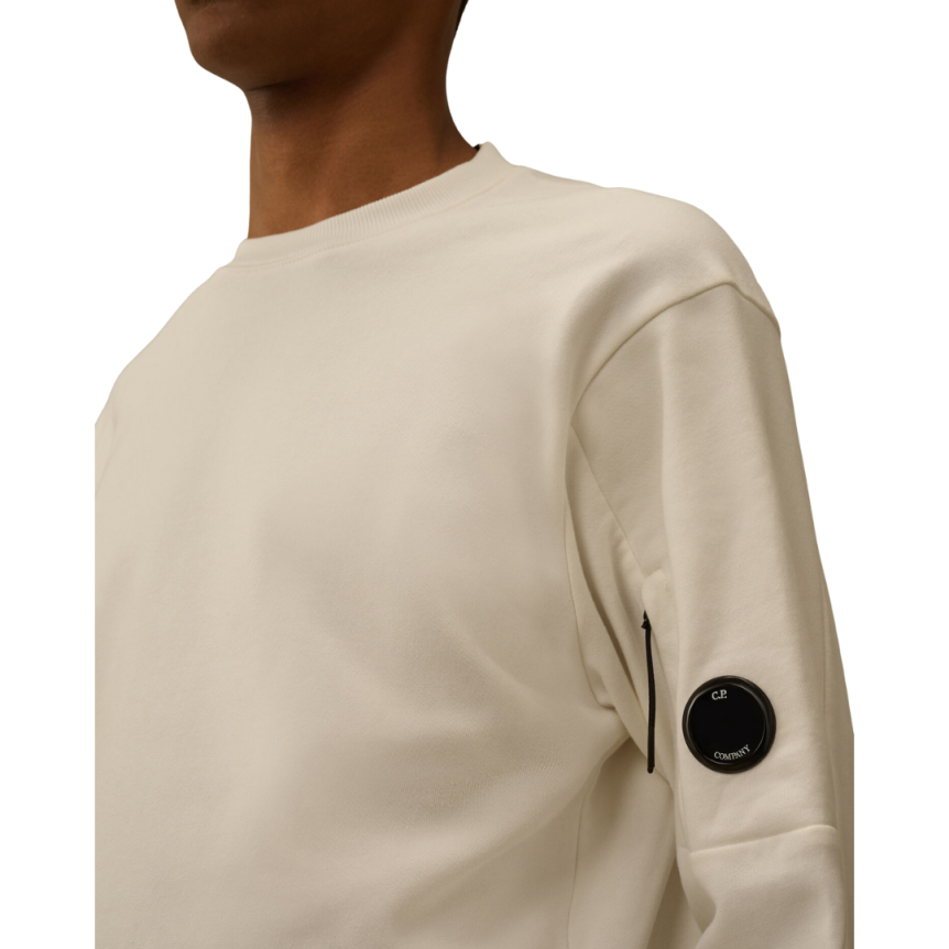 Sweat-shirt col rond CP COMPANY coton polaire relief diagonal blanc