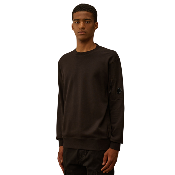 Sweat-shirt CP COMPANY col rond coton polaire relief diagonal noir