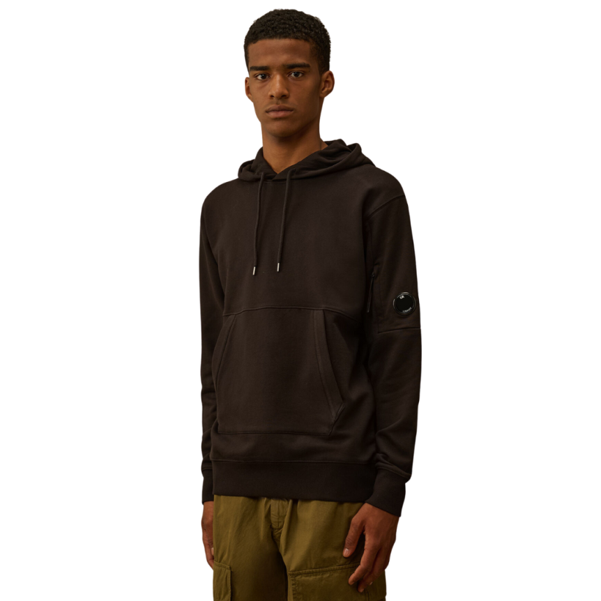 Sweat-shirt à capuche CP COMPANY Hoodie molleton coton polaire relief diagonal noir