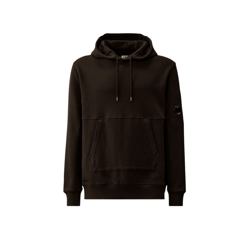 Sweat-shirt à capuche CP COMPANY Hoodie molleton coton polaire relief diagonal noir
