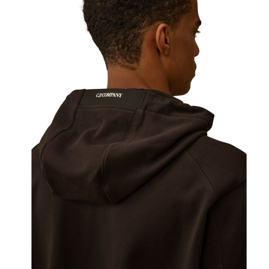 Sweat-shirt à capuche CP COMPANY Hoodie molleton coton polaire relief diagonal noir