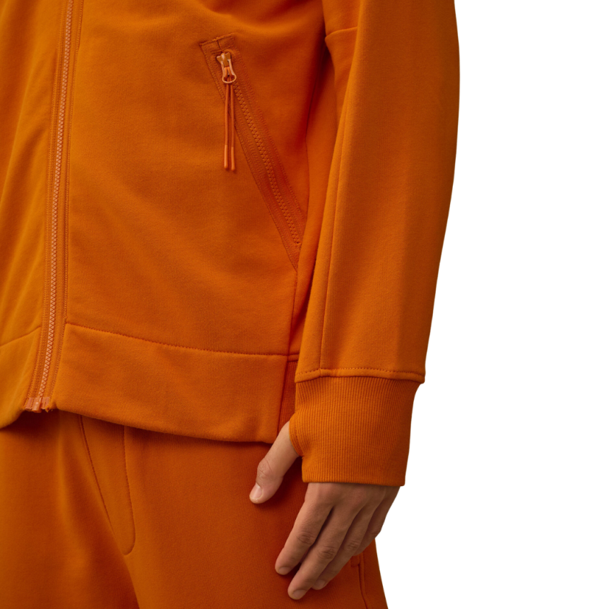 Sweat-shirt cardigan CP COMPANY zippé coton polaire relief diagonal orange capuche lunettes