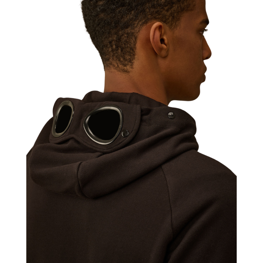 Sweat-shirt cardigan zippé CP COMPANY coton polaire relief diagonal noir capuche lunettes