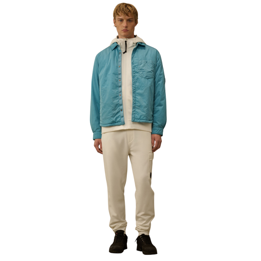 Sweat-shirt zippé à capuche CP COMPANY coton polaire relief diagonal blanc lunettes