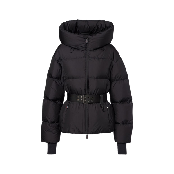 Doudoune à capuche courte cintrée Nisene nylon noir mat ceinture Moncler Grenoble