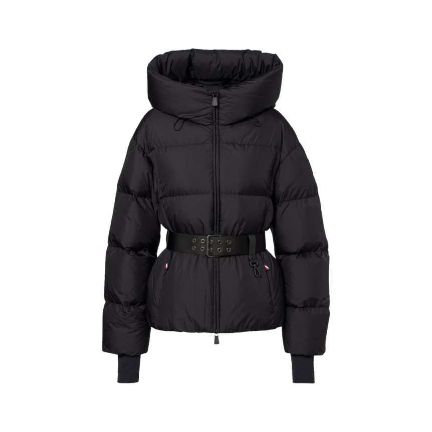 Doudoune à capuche courte cintrée Nisene nylon noir mat ceinture Moncler Grenoble