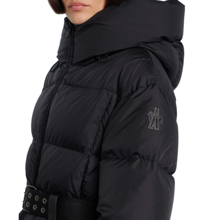 Doudoune à capuche courte cintrée Nisene nylon noir mat ceinture Moncler Grenoble
