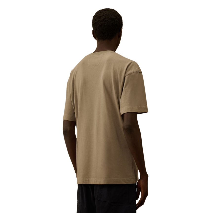 T-shirt col rond CP COMPANY coton jersey gris beige logo relief