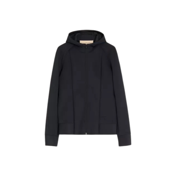 Sweat-shirt cardigan VALENTINO zippé à capuche néoprène noir Vlogo relief