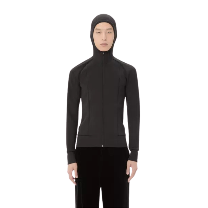 Sweat-shirt cardigan VALENTINO zippé à capuche néoprène noir Vlogo relief