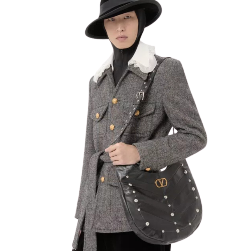 Sweat-shirt cardigan VALENTINO zippé à capuche néoprène noir Vlogo relief