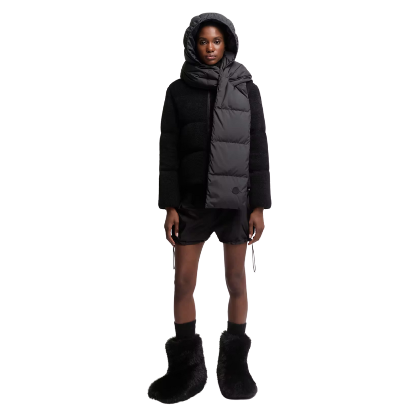 Echarpe doudoune MONCLER capuche nylon noir poche pression