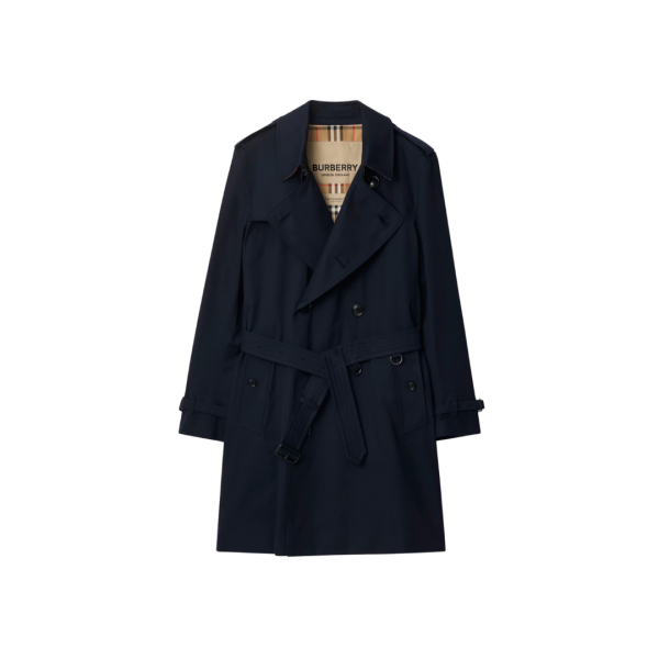Trench Héritage mi-long BURBERRY Kensington coton bleu marine check col