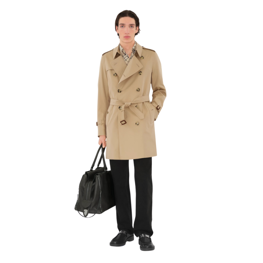Trench Héritage mi-long BURBERRY Kensington coton beige check col
