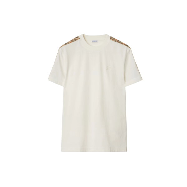 T-shirt manche courte BURBERRY coton blanc cassé épaule Check beige