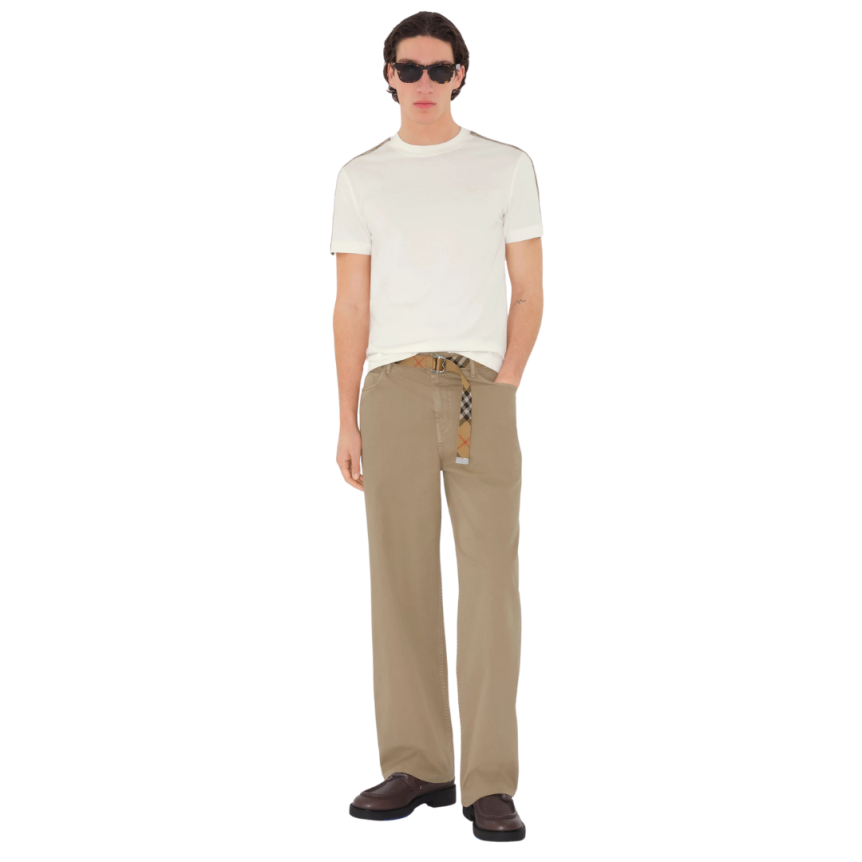 T-shirt manche courte BURBERRY coton blanc cassé épaule Check beige