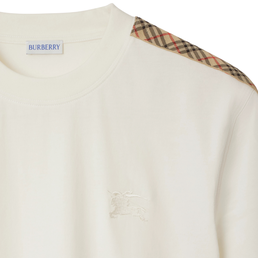 T-shirt manche courte BURBERRY coton blanc cassé épaule Check beige