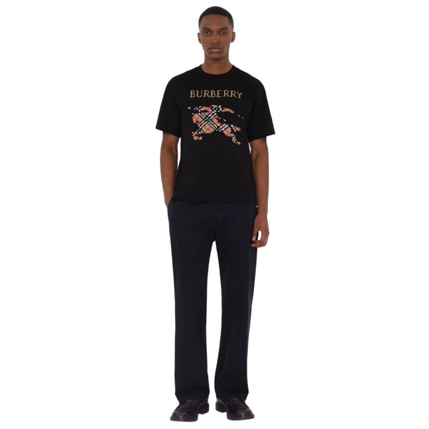 T-shirt BURBERRY Ryan coton noir crochet EDK cavalier Check beige
