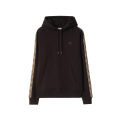 Sweat-shirt à capuche hoodie slim Simon coton noir bande check beige