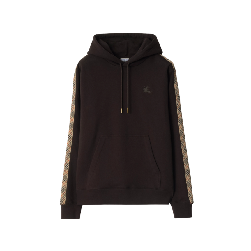 Sweat-shirt à capuche BURBERRY hoodie slim Simon coton noir bande check beige