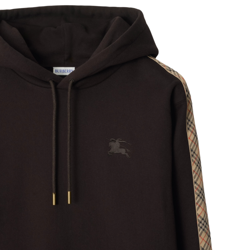 Sweat-shirt à capuche BURBERRY hoodie slim Simon coton noir bande check beige