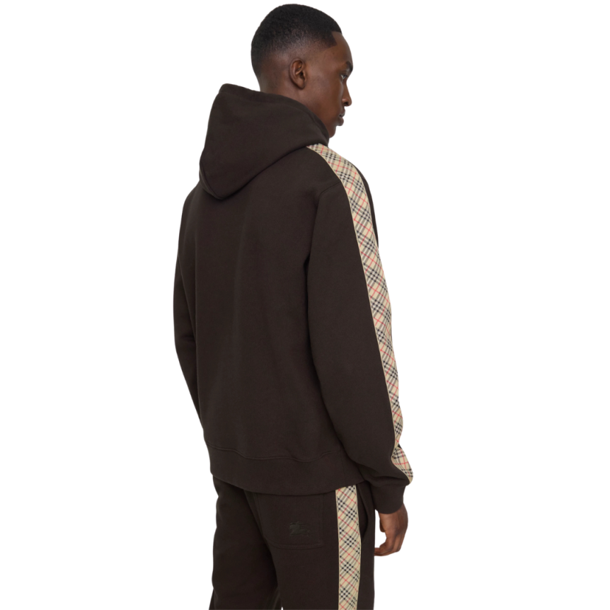 Sweat-shirt à capuche BURBERRY hoodie slim Simon coton noir bande check beige