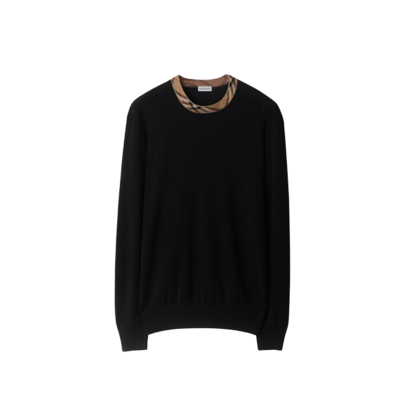 Pull col rond BURBERRY Michael laine noire col check beige