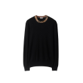 Pull col rond Michael laine noire col check beige