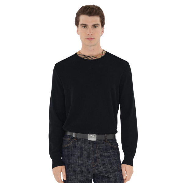 Pull col rond BURBERRY Michael laine noire col check beige
