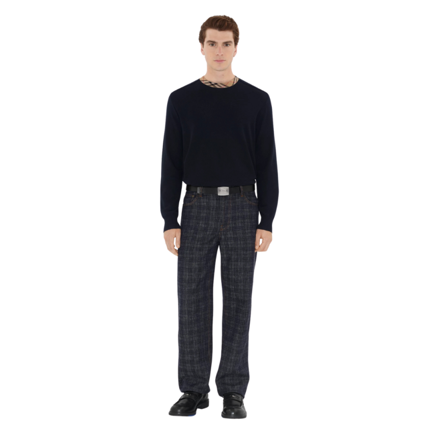 Pull col rond BURBERRY Michael laine noire col check beige