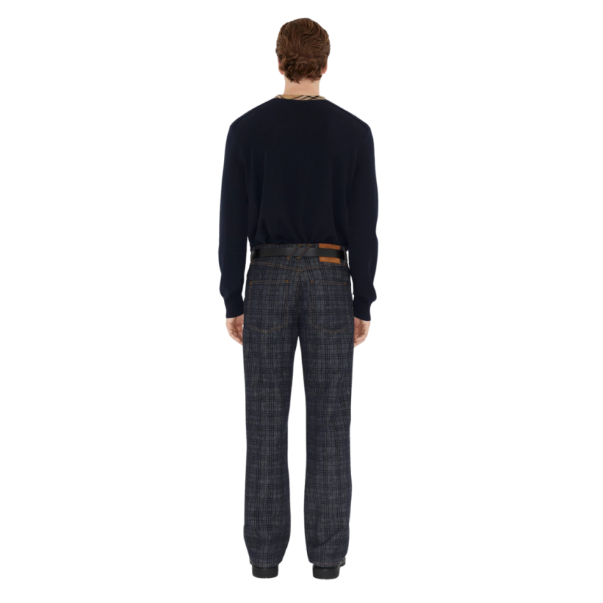 Pull col rond BURBERRY Michael laine noire col check beige