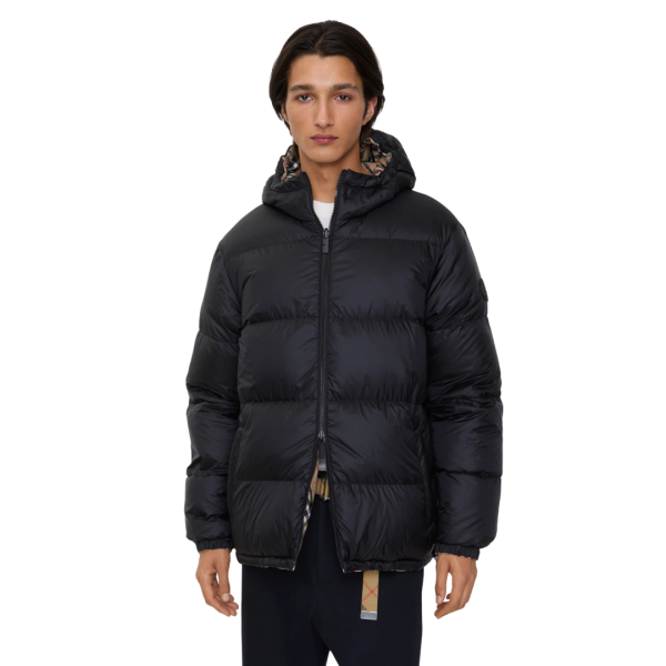 Doudoune à capuche BURBERRY Snowdonia nylon noir réversible check beige
