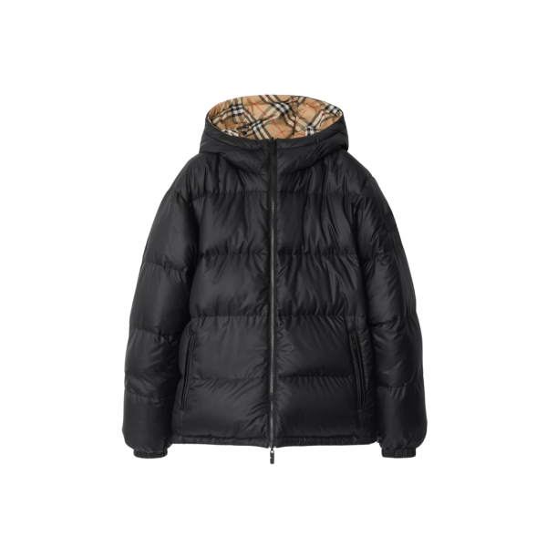 Doudoune à capuche BURBERRY Snowdonia nylon noir réversible check beige
