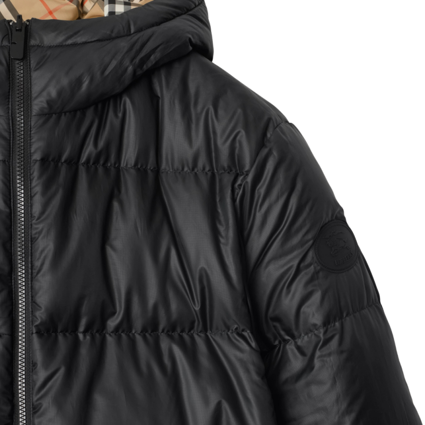 Doudoune à capuche BURBERRY Snowdonia nylon noir réversible check beige