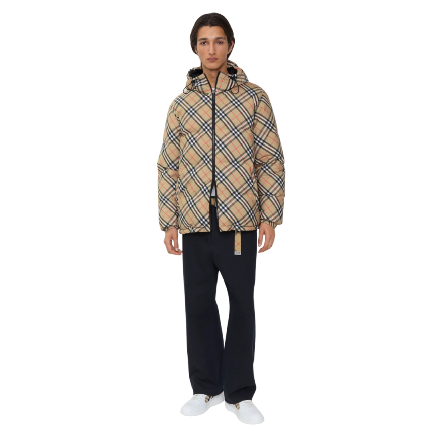 Doudoune à capuche BURBERRY Snowdonia nylon noir réversible check beige