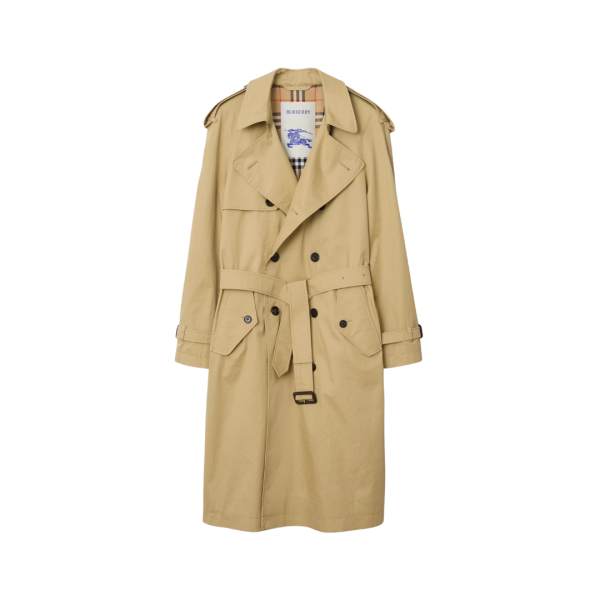 Trench mi-long BURBERRY Highbury gabardine coton beige doublure check