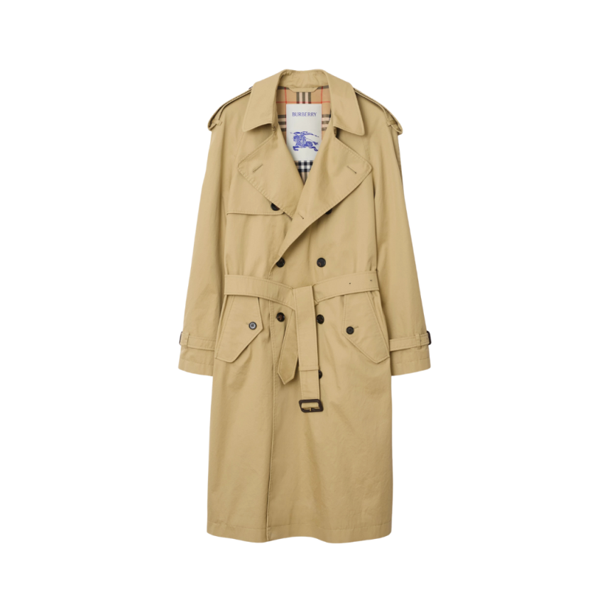 Trench mi-long BURBERRY Highbury gabardine coton beige doublure check