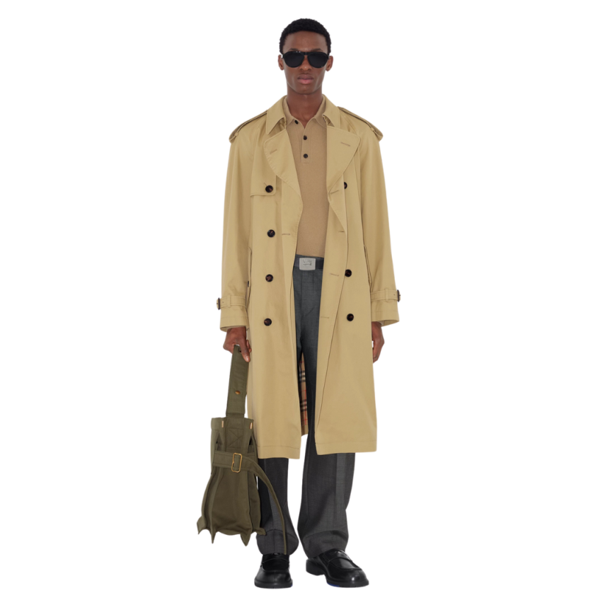 Trench mi-long BURBERRY Highbury gabardine coton beige doublure check