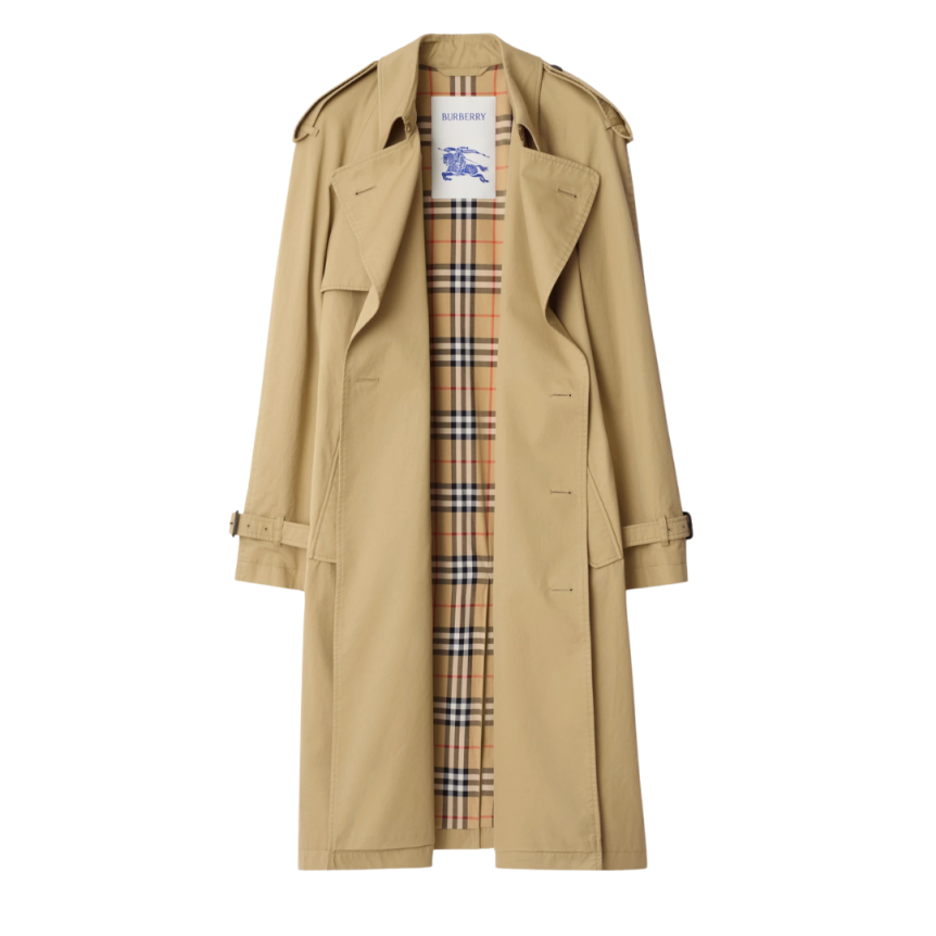Trench mi-long BURBERRY Highbury gabardine coton beige doublure check