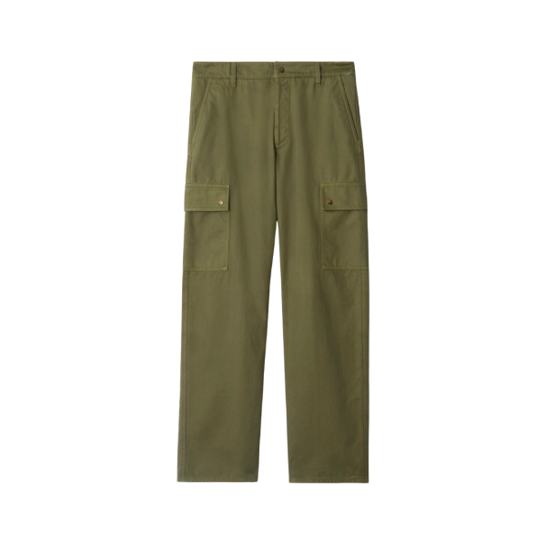 Pantalon Cargo BURBERRY gabardine kaki broderie logo ton sur ton