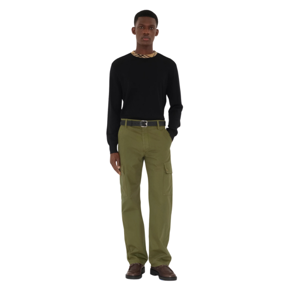 Pantalon Cargo BURBERRY gabardine kaki broderie logo ton sur ton