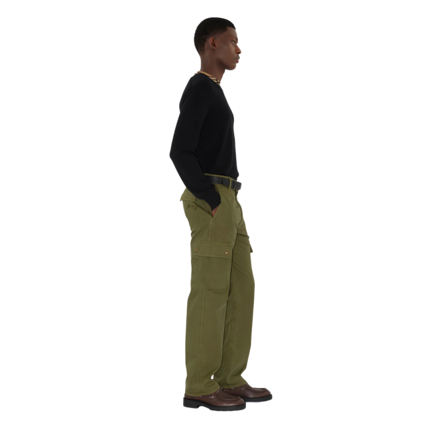 Pantalon Cargo BURBERRY gabardine kaki broderie logo ton sur ton