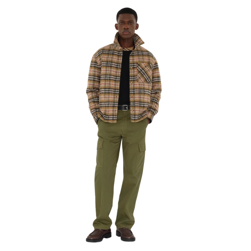 Pantalon Cargo BURBERRY gabardine kaki broderie logo ton sur ton