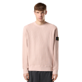 Pull col rond manche raglan coton bio gaufré rose pale