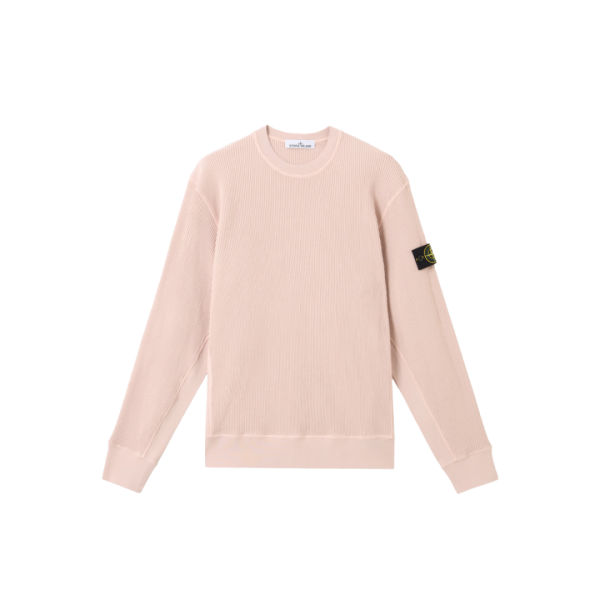 Pull col rond STONE ISLAND manche raglan coton bio gaufré rose pale