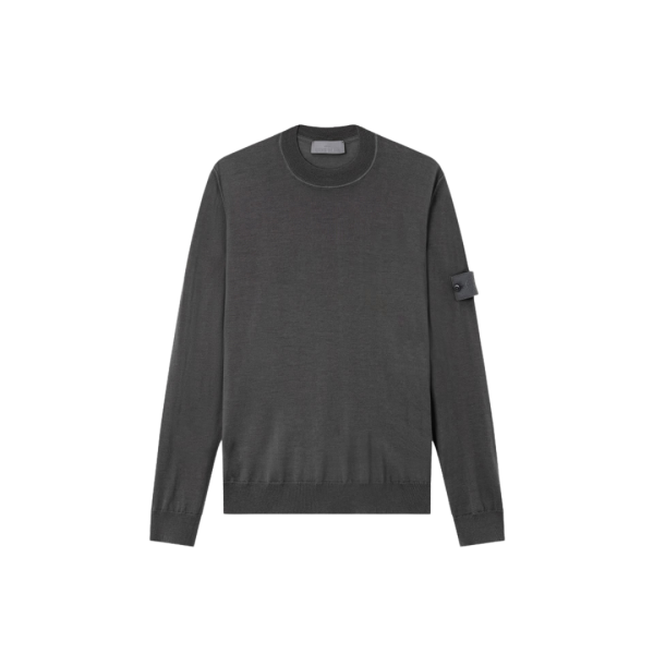 Pull col rond STONE ISLAND laine vierge gris anthracite logo Ghost
