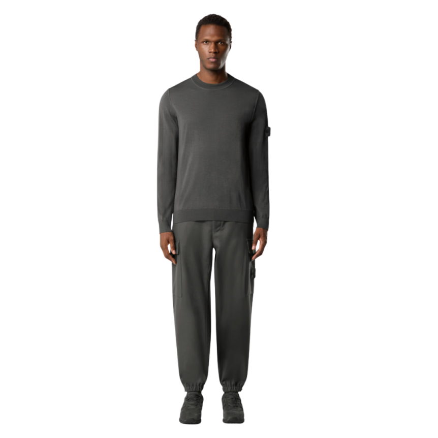 Pull col rond STONE ISLAND laine vierge gris anthracite logo Ghost