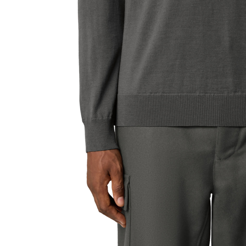 Pull col rond STONE ISLAND laine vierge gris anthracite logo Ghost