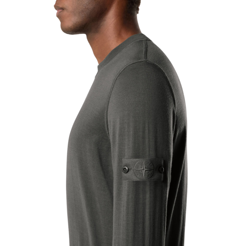Pull col rond STONE ISLAND laine vierge gris anthracite logo Ghost